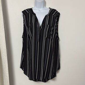 Torrid Harper Black, White, Blue Striped Sleeveless Blouse